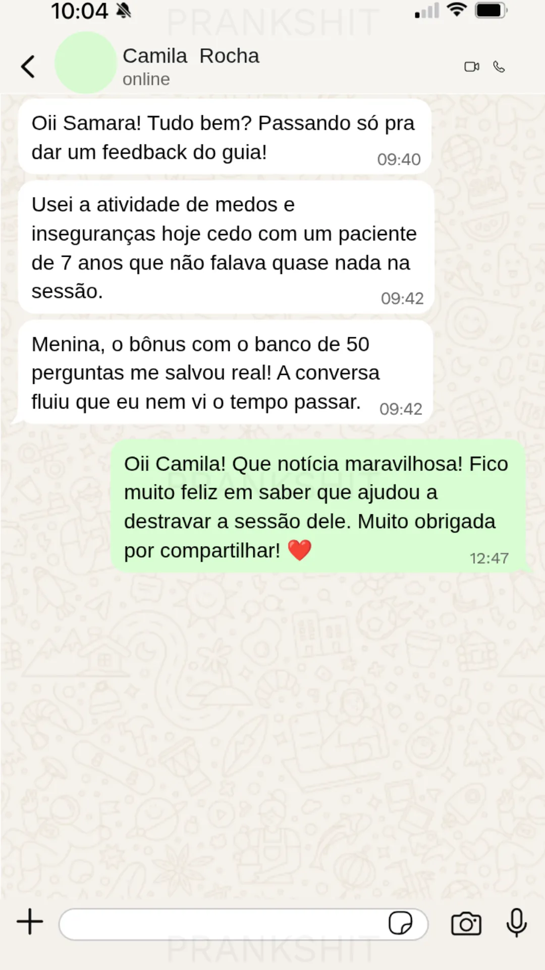 Depoimento 1: mensagem de uma profissional sobre o guia